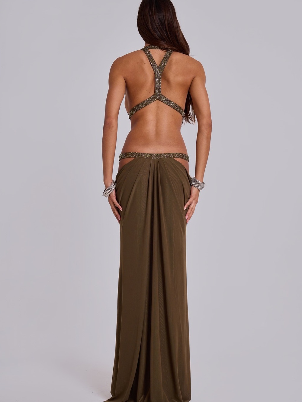 Jaded London Moss Cutout Backless Halter Gown Size 8 - Picture 3 of 5